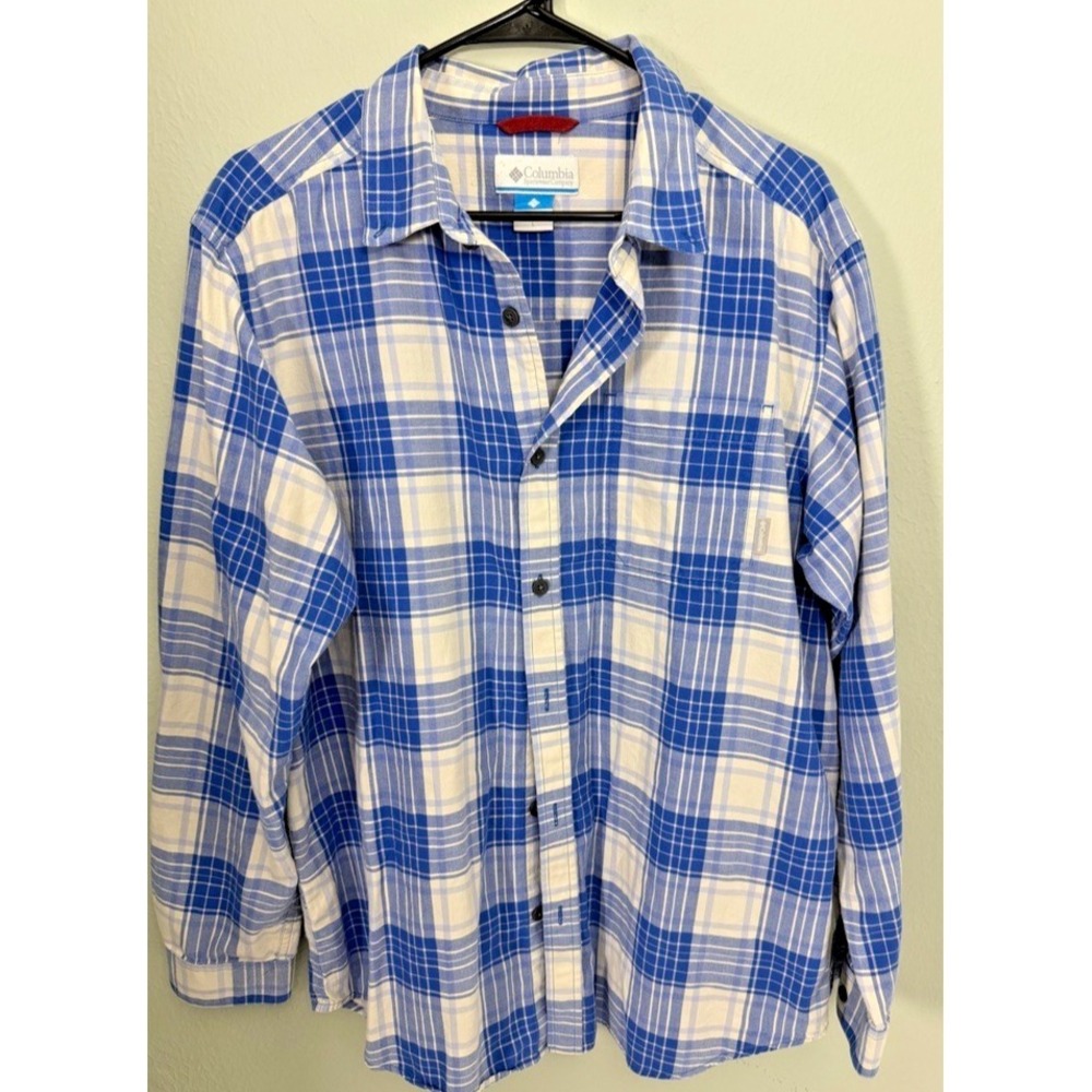 Columbia Sportswear Shirt Mens Large Blue Plaid Button‎ Up Casual Outdoor